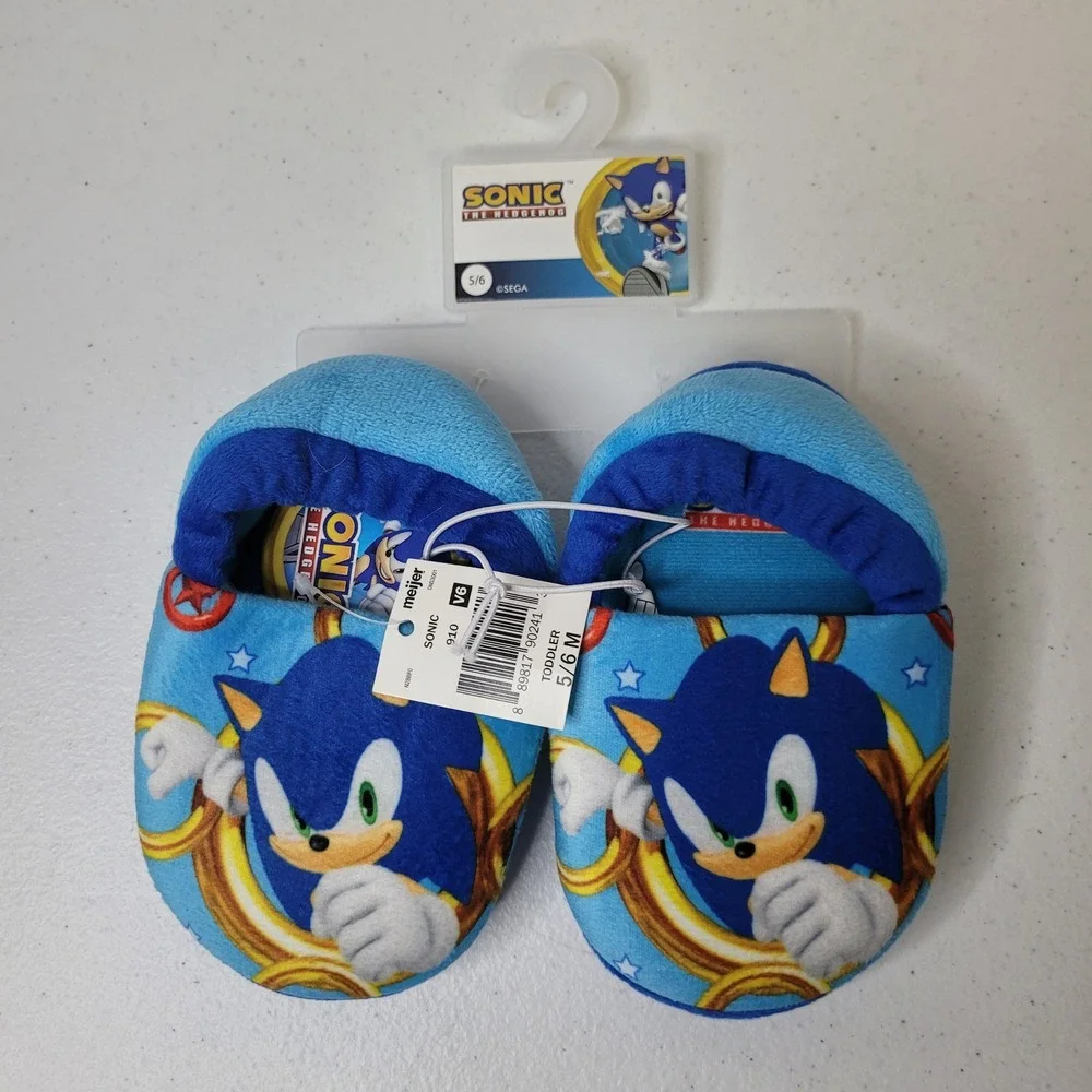Sonic The‎ Hedgehog Toddler Boys Blue Plush Slipper Shoes Size 5/6 NEW